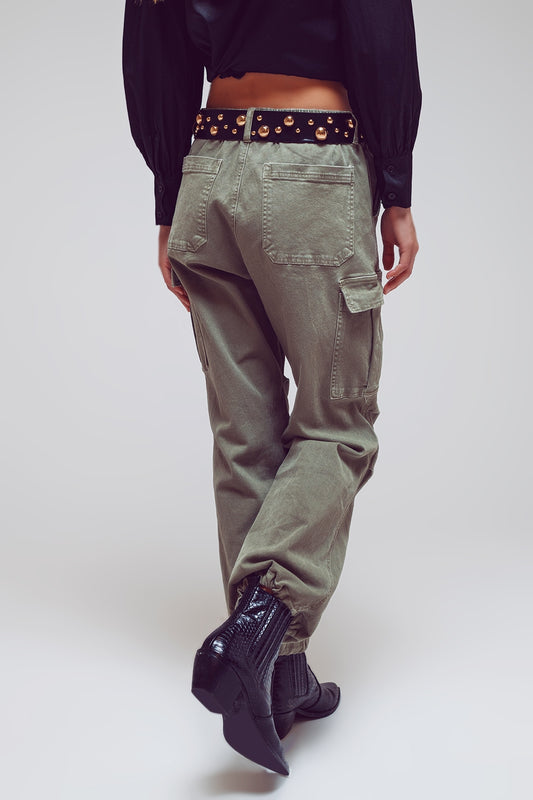 Cargo Pants with Tassel ends in Military Green - Trousers