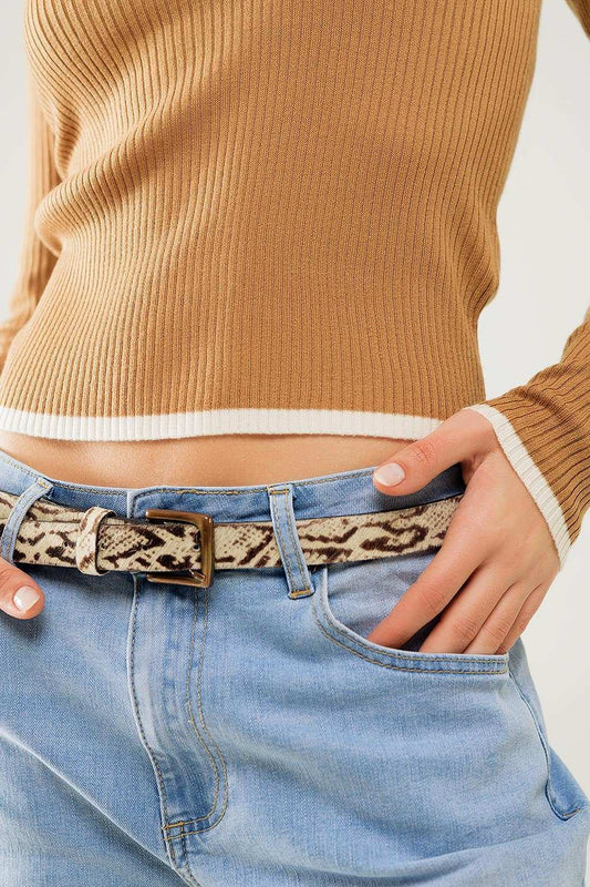 Casual camel Rib Swearer With white Trim detail - Jumpers