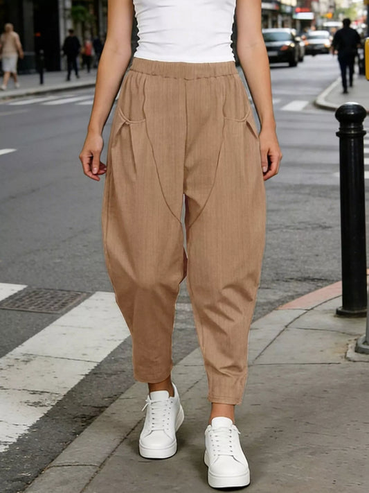 Plus Size Casual Elastic Waist Harem Pants - Pants