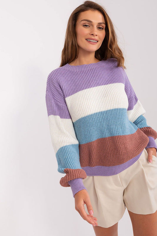 Casual Ladies Knitwear Sweater in Trendy Stripes - Sweaters