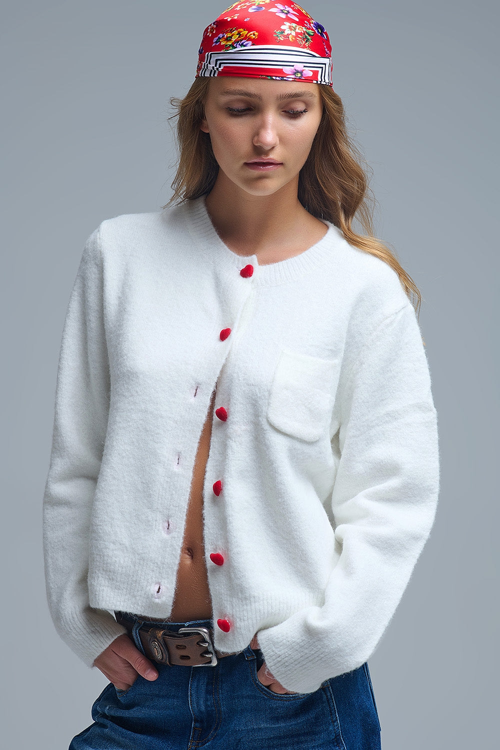 Charming White Cardigan with Heart Buttons - Sweaters