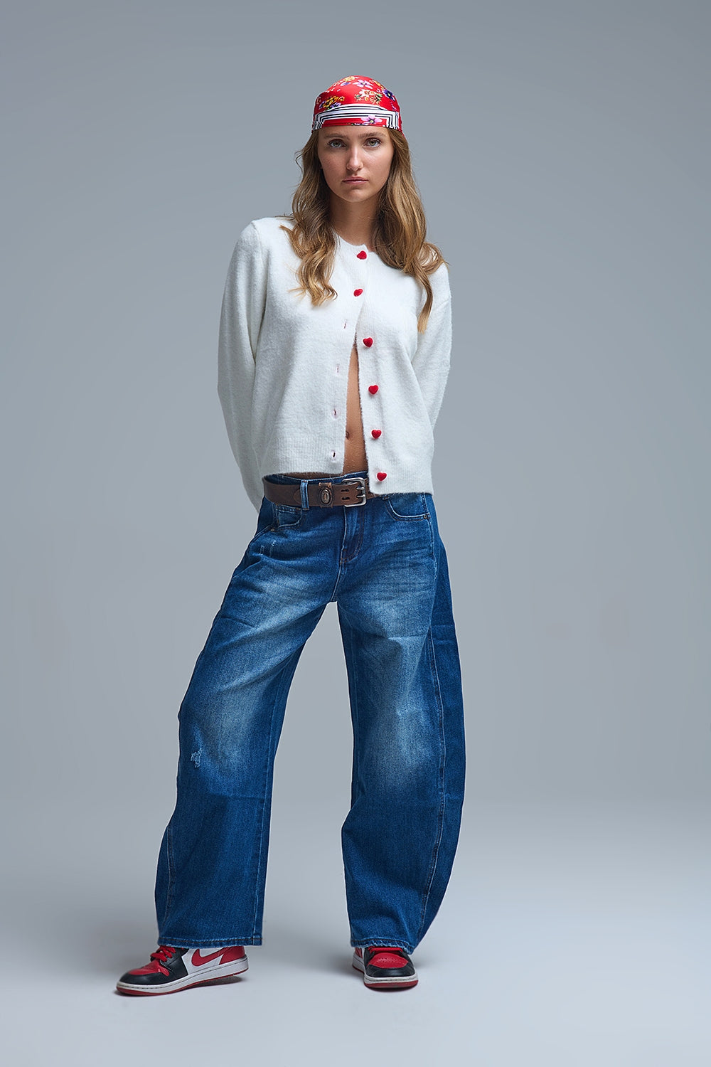 Charming White Cardigan with Heart Buttons - Sweaters