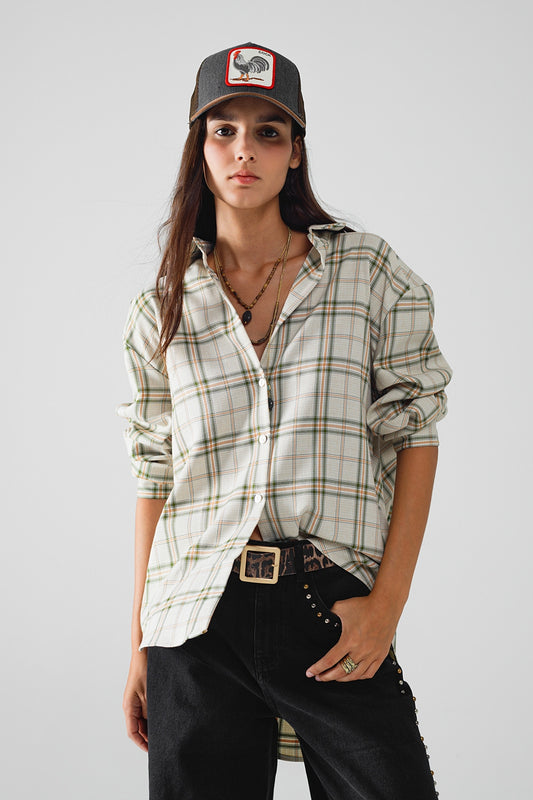 Checked Shirt With Back Opening In Beige - Shirts