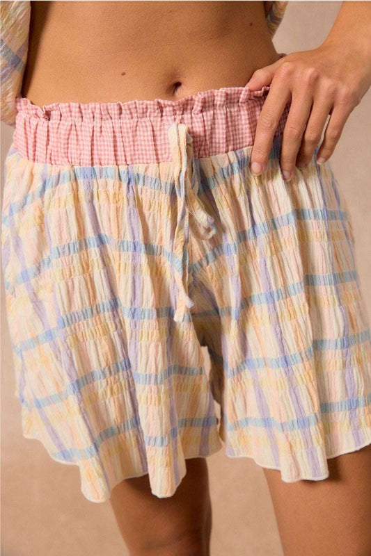 Checkered flowy short with Drawstring Waistband Multi-color - Trousers