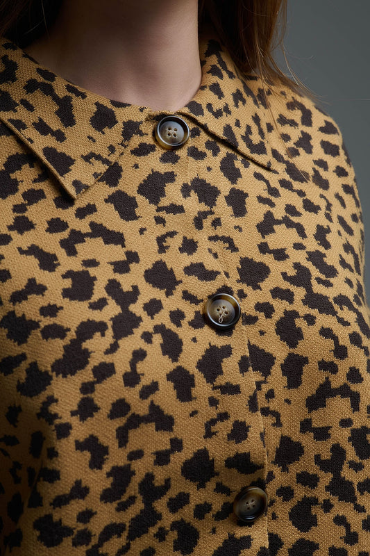 Cheetah Print Relaxed cardigan With Polo Collar - Sweaters