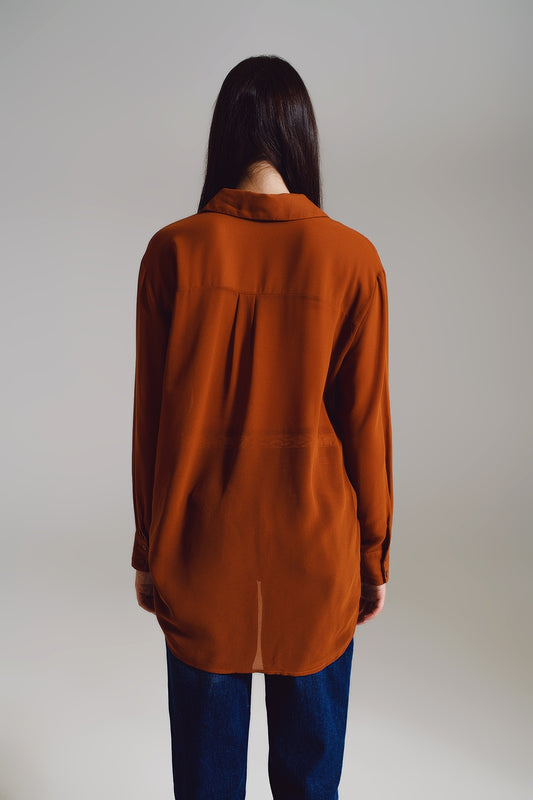 Chiffon shirt in camel color - Shirts