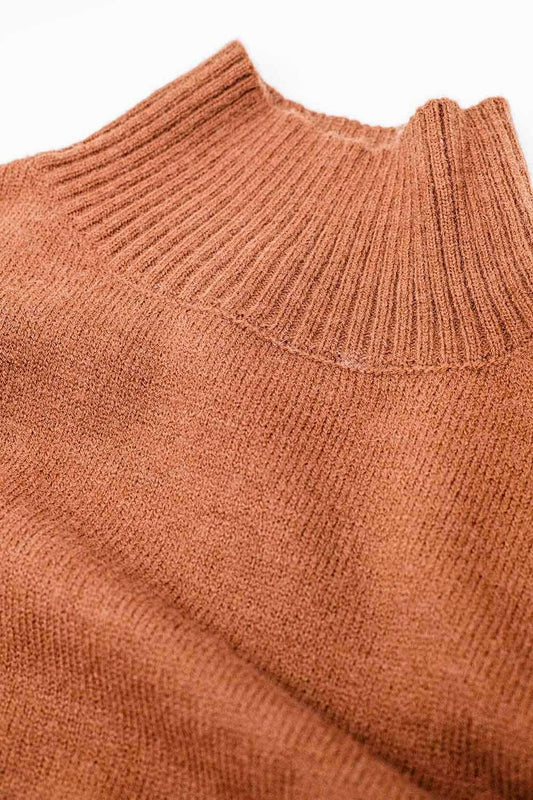 chunky knit sweater in camel with turtleneck - Jumpers