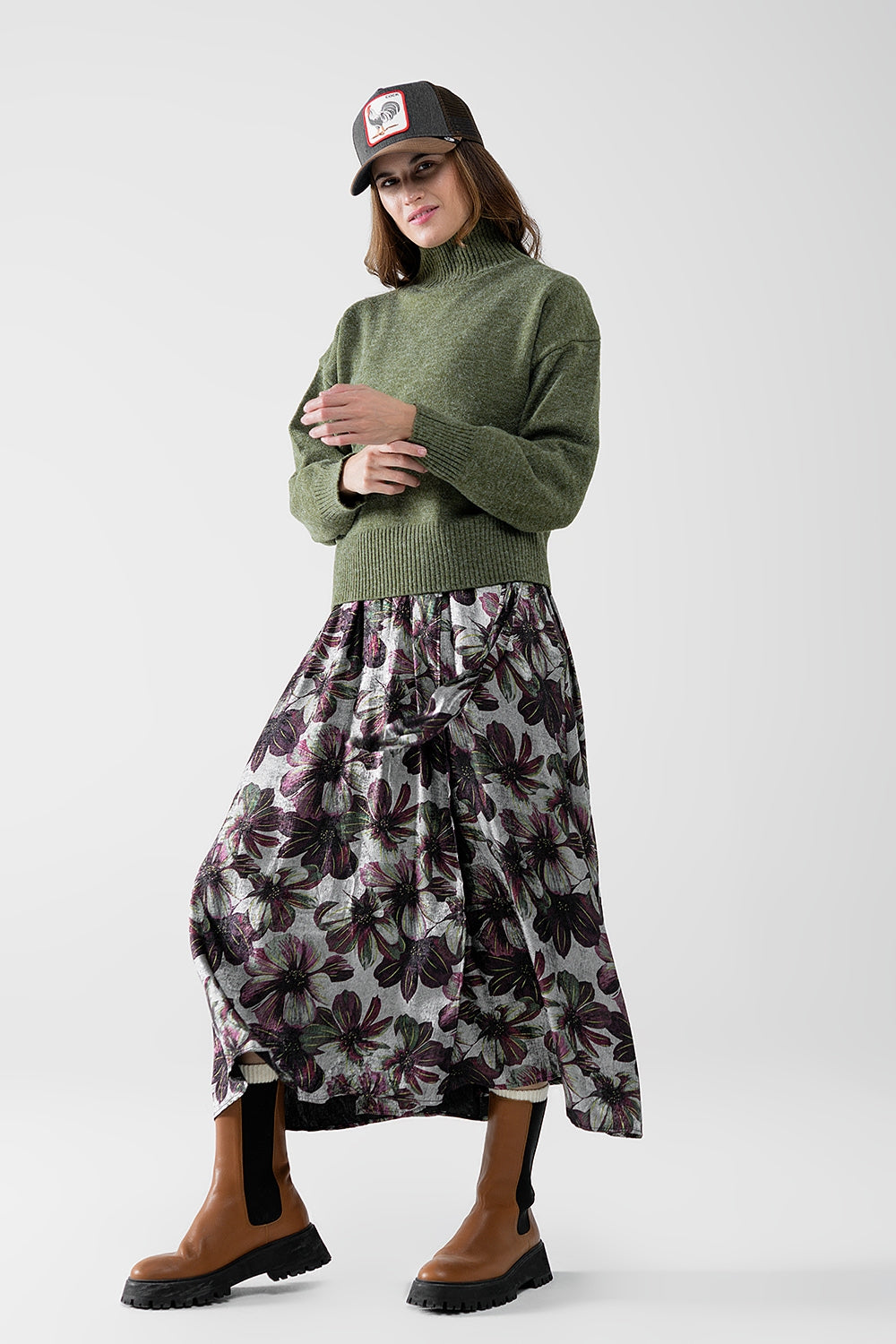chunky knit sweater in green with turtleneck - Jumpers