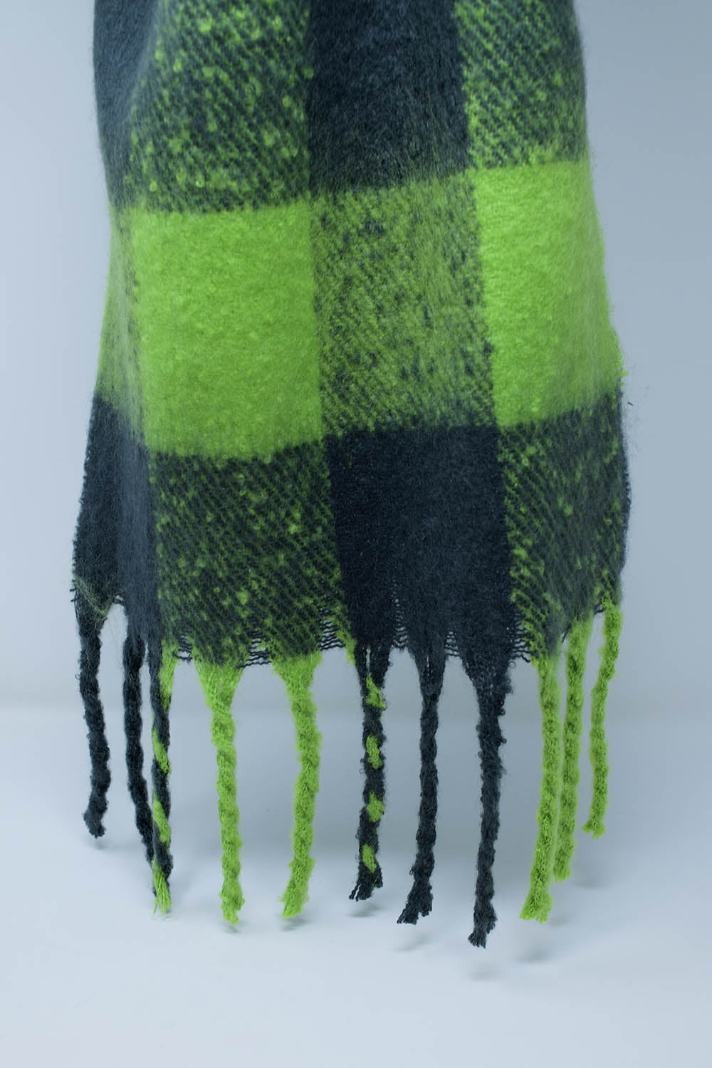 Chunky Scarf in Light and Dark Green Plaid - Scarves