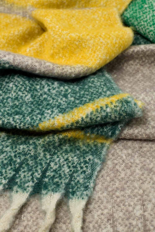 Chunky Scarf With Stripe design in green and yellow - Scarves