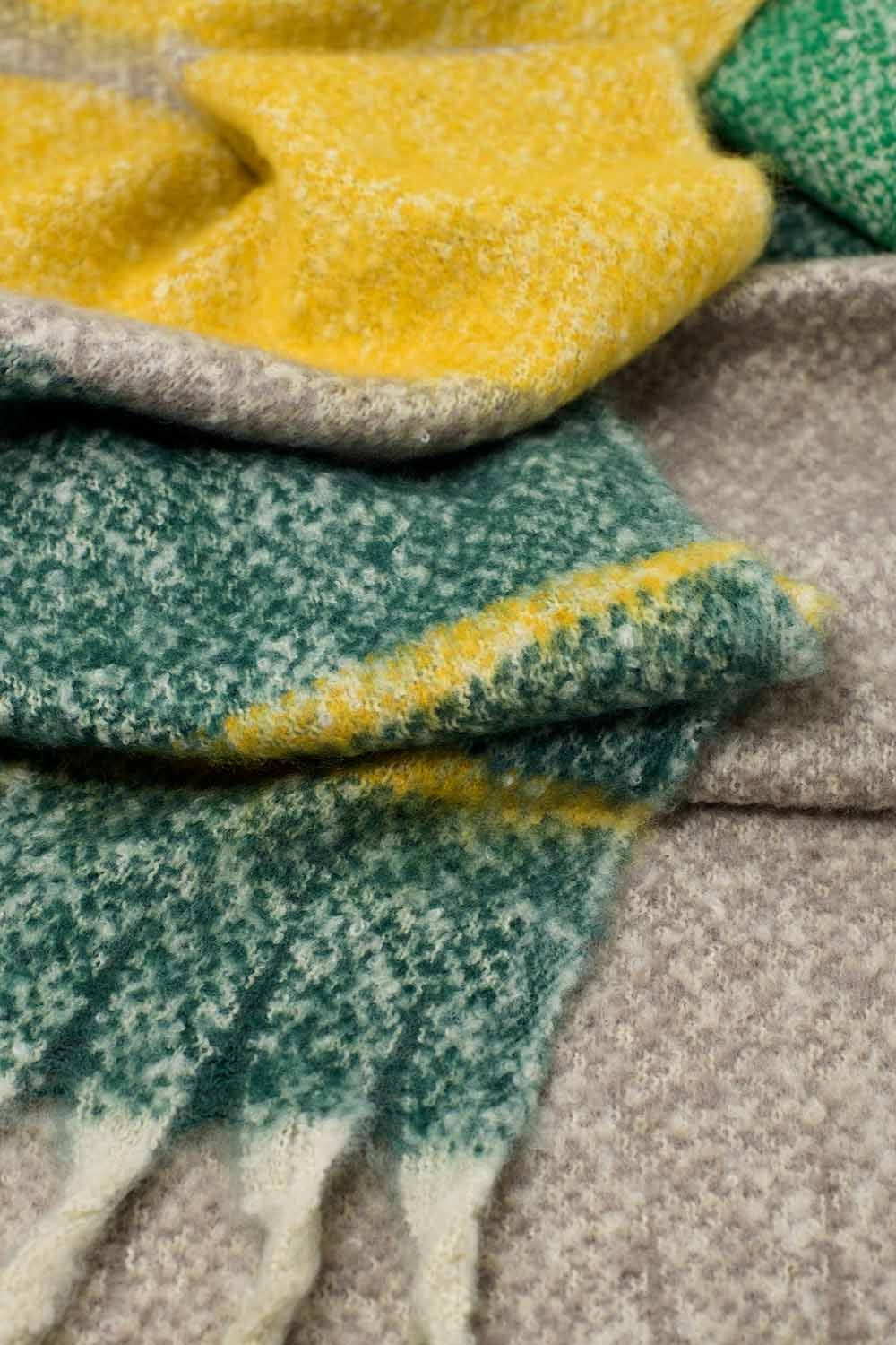 Chunky Scarf With Stripe design in green and yellow - Scarves