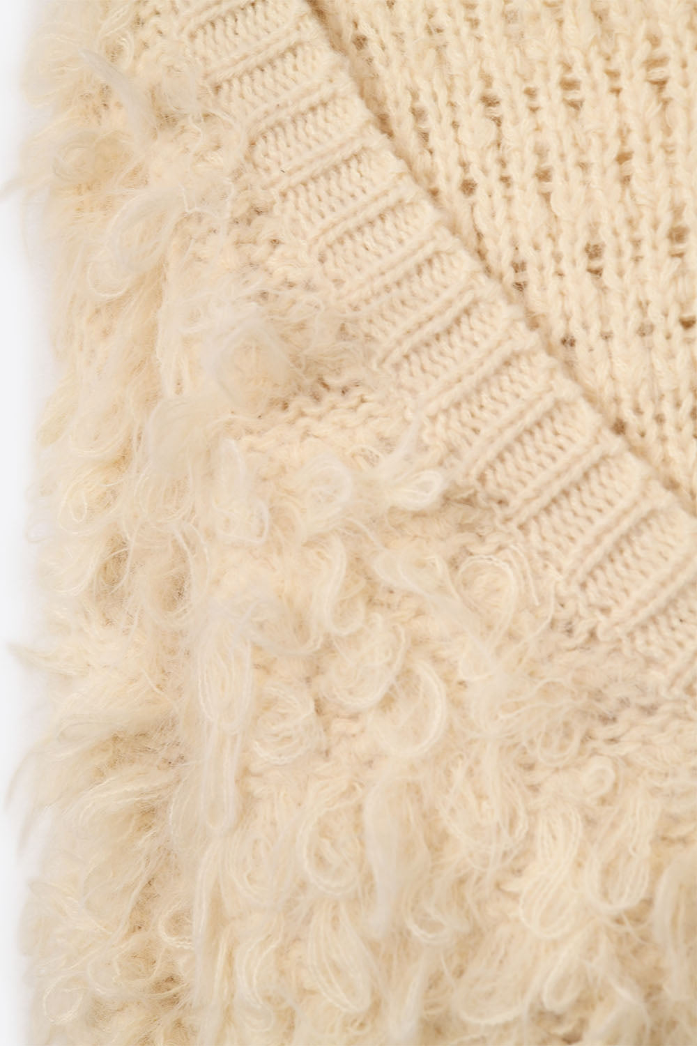 Chunky Shag Style Fluffy Knitted Cardigan in cream - Coats and Jackets
