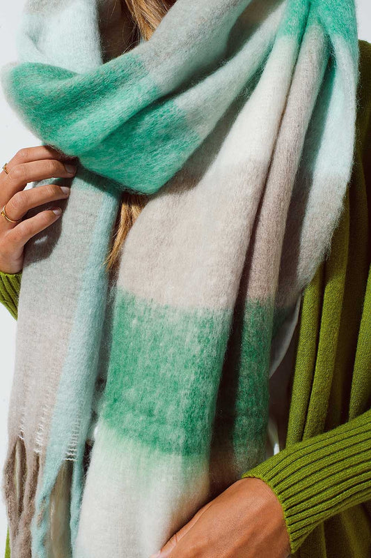 Chunky Stripy Scarf In Green and Gray - Scarves