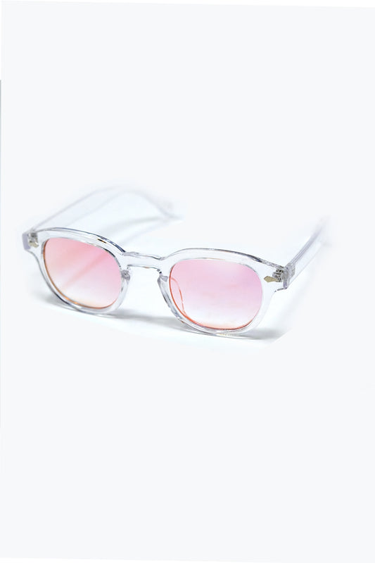 Clear Round Sunglasses With BabyPink Gradient Lense -