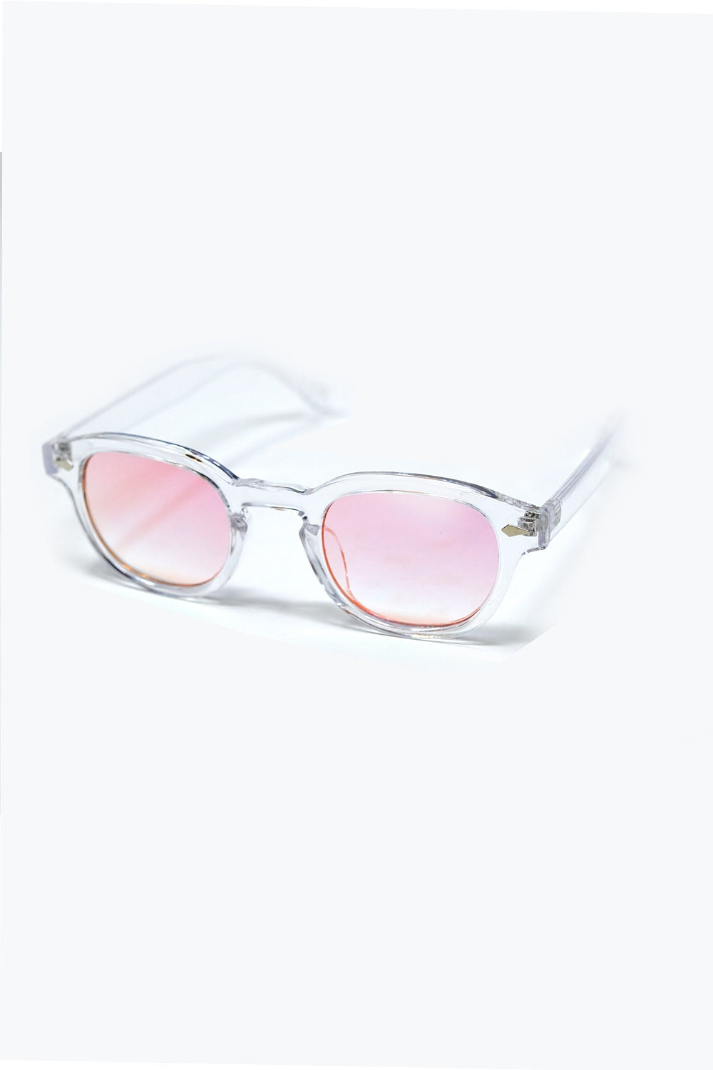 Clear Round Sunglasses With BabyPink Gradient Lense -