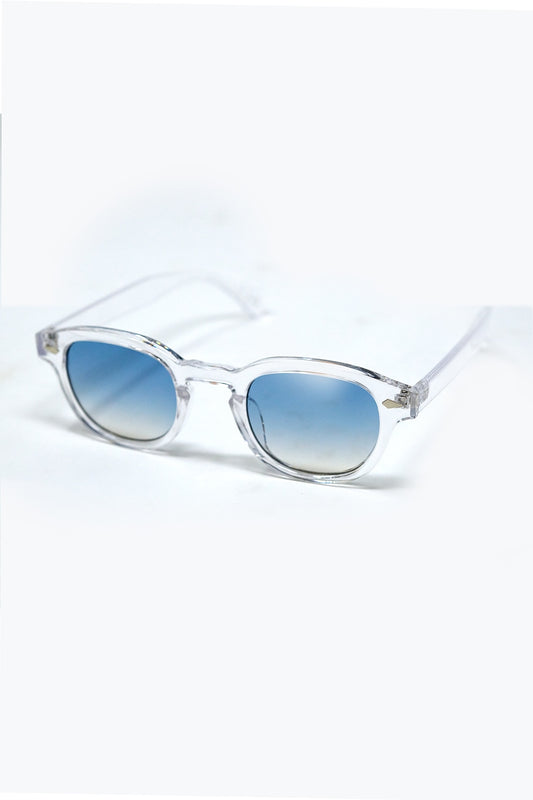 Clear Round Sunglasses With Blue Gradient Lense -