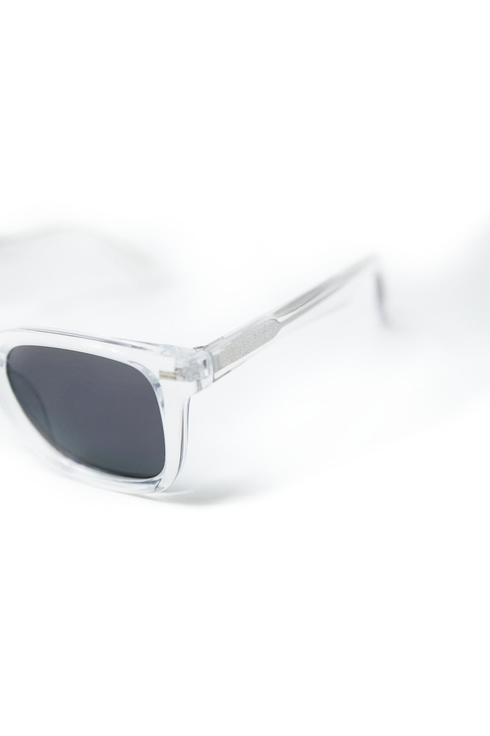 Clear Square Sunglasses with Black Gradient Lenses and metal side detail -