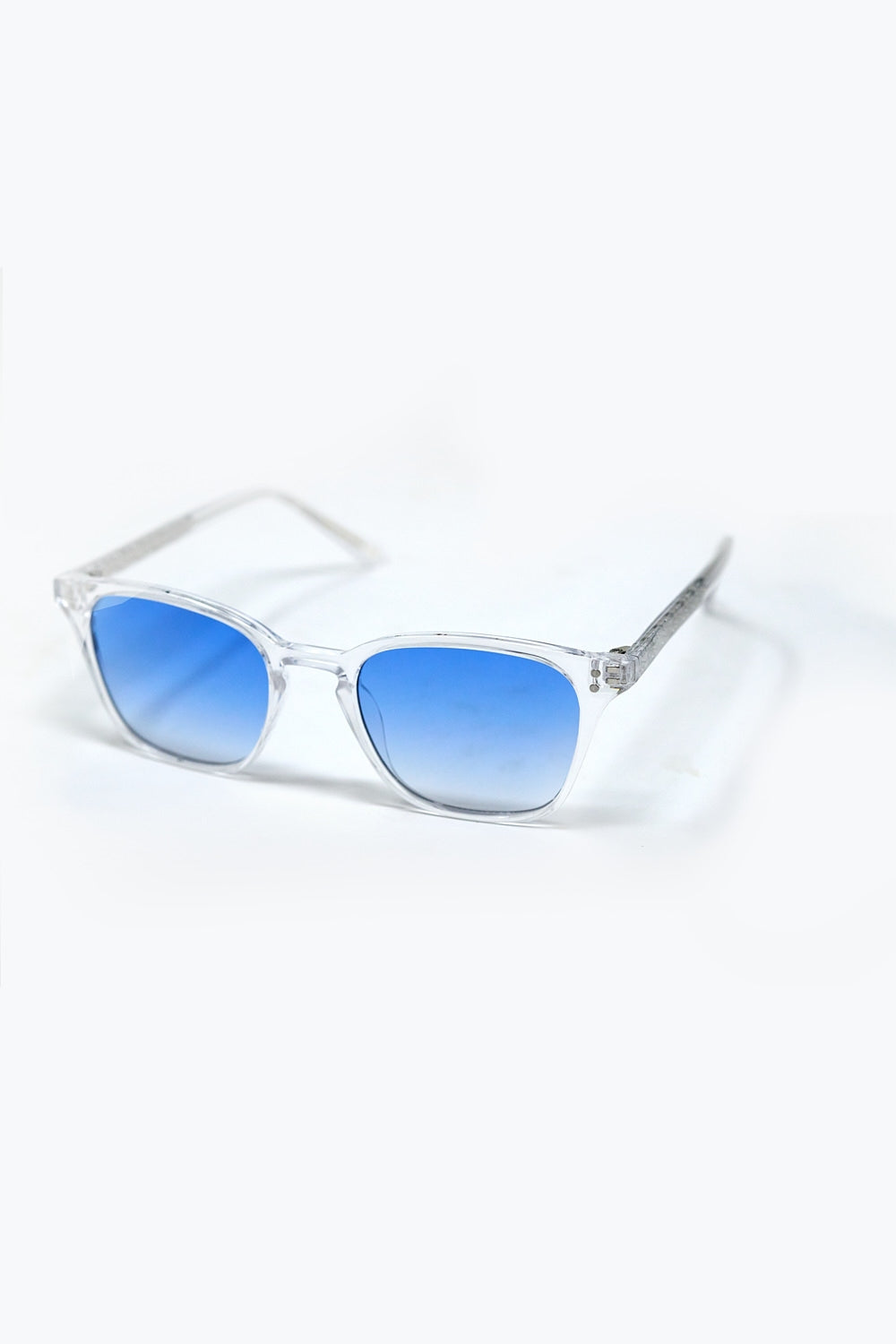 Clear Square Sunglasses with Blue Gradient Lenses -