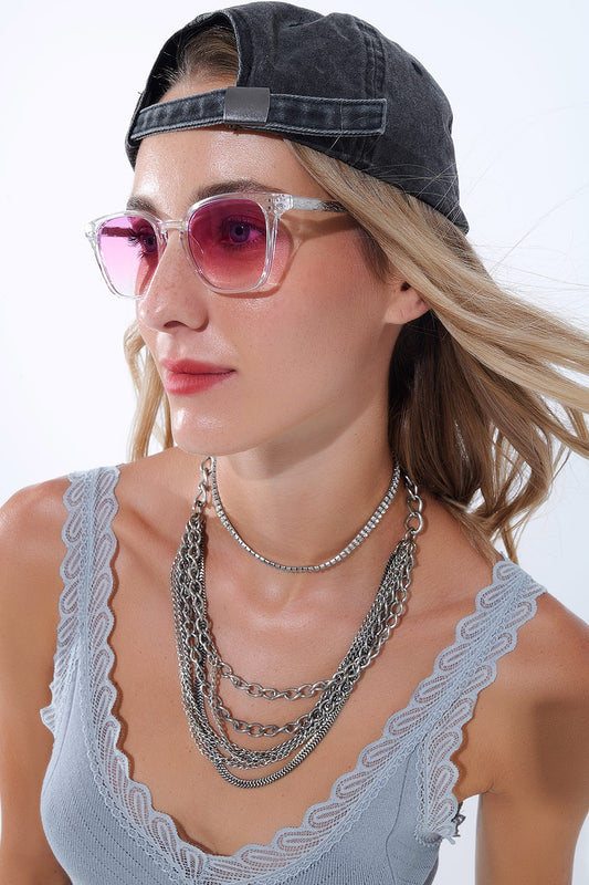 Clear Sunglasses with Pink Gradient Lenses -