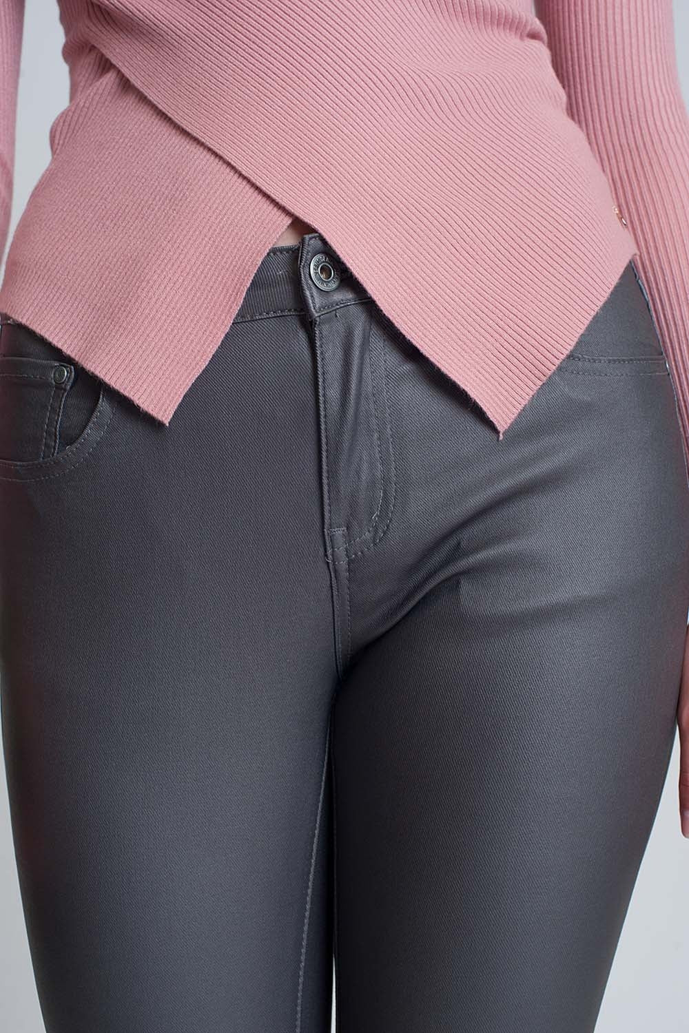 Coated pants in gray - Trousers