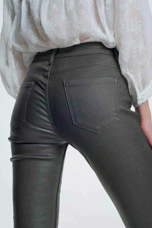 coated pants in khaki - Trousers