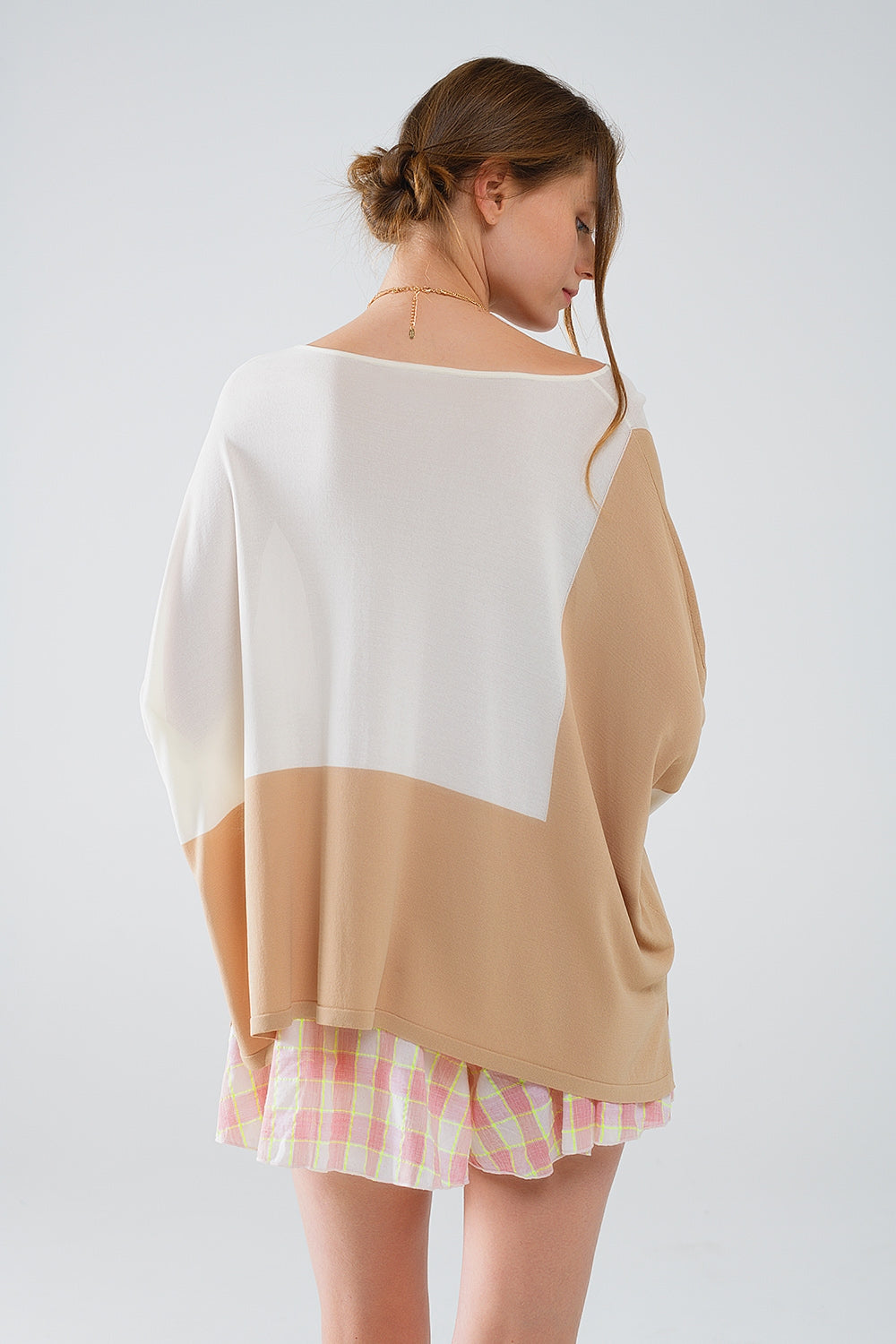 Color Block Bat Wing Sweater In White and Beige - Jumpers