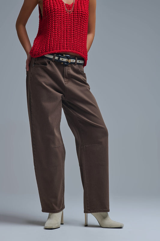 Comfortable stretch jeans with barrel leg in brown - Pants