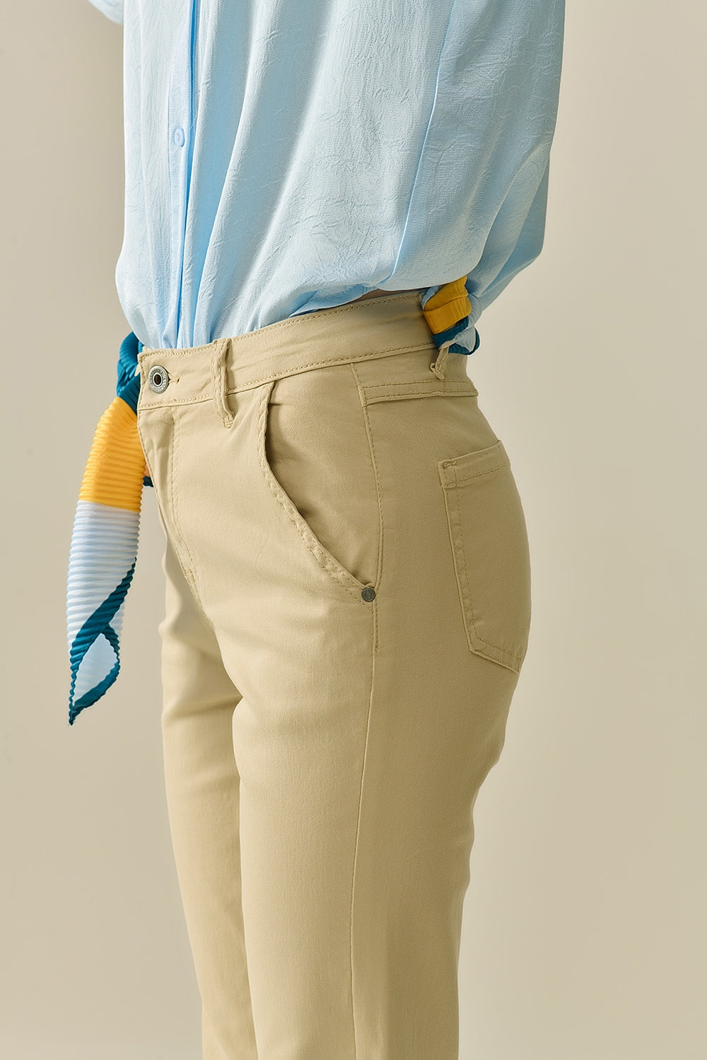Comfy Stretcy Beige Flared Pants - Trousers