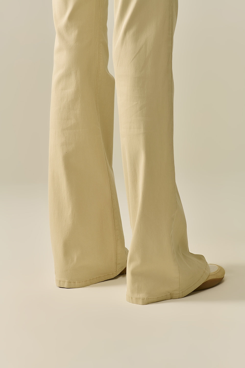Comfy Stretcy Beige Flared Pants - Trousers
