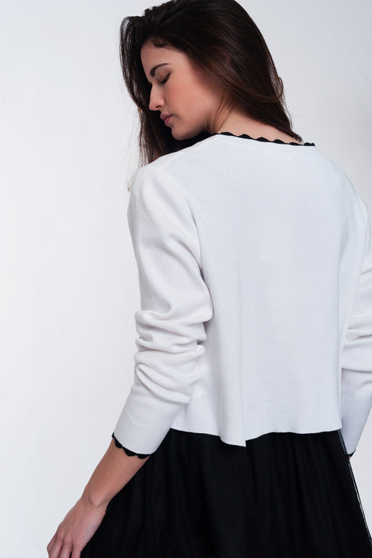 Contrast trim cardigan in white - Cardigans