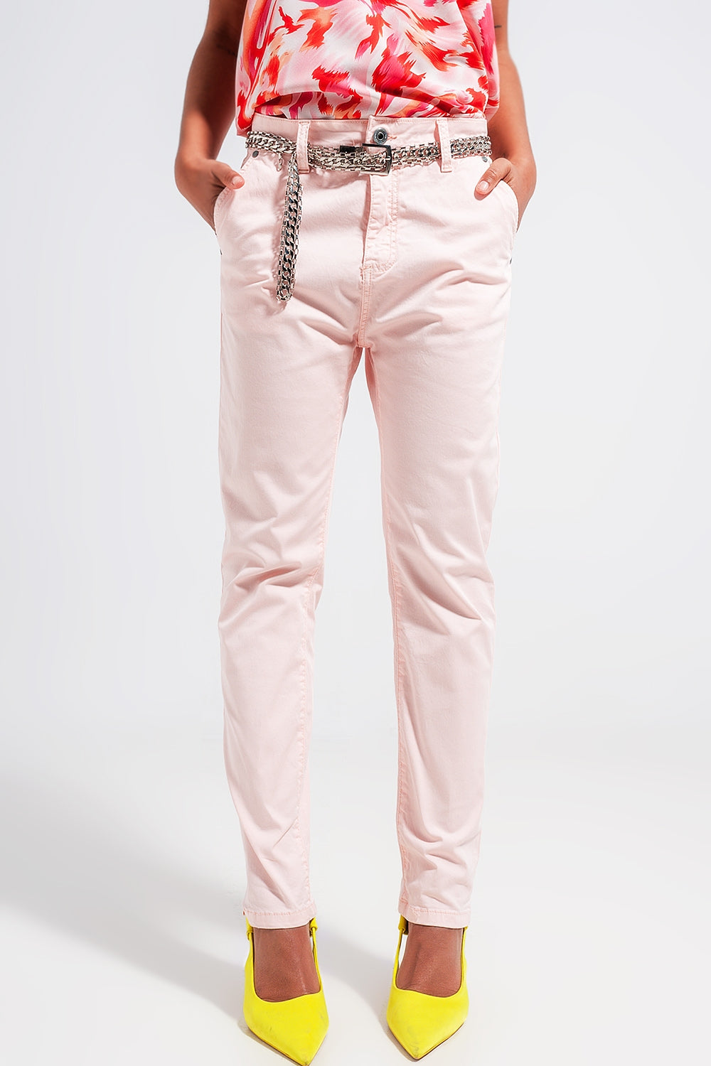 Cotton blend pants in pink - Trousers