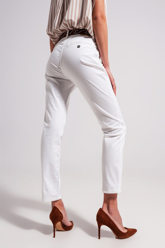 Cotton blend pants in white - Trousers