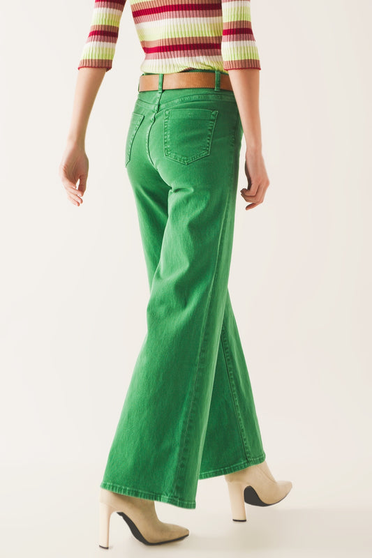 Cotton blend wide leg jeans in green - Jeans