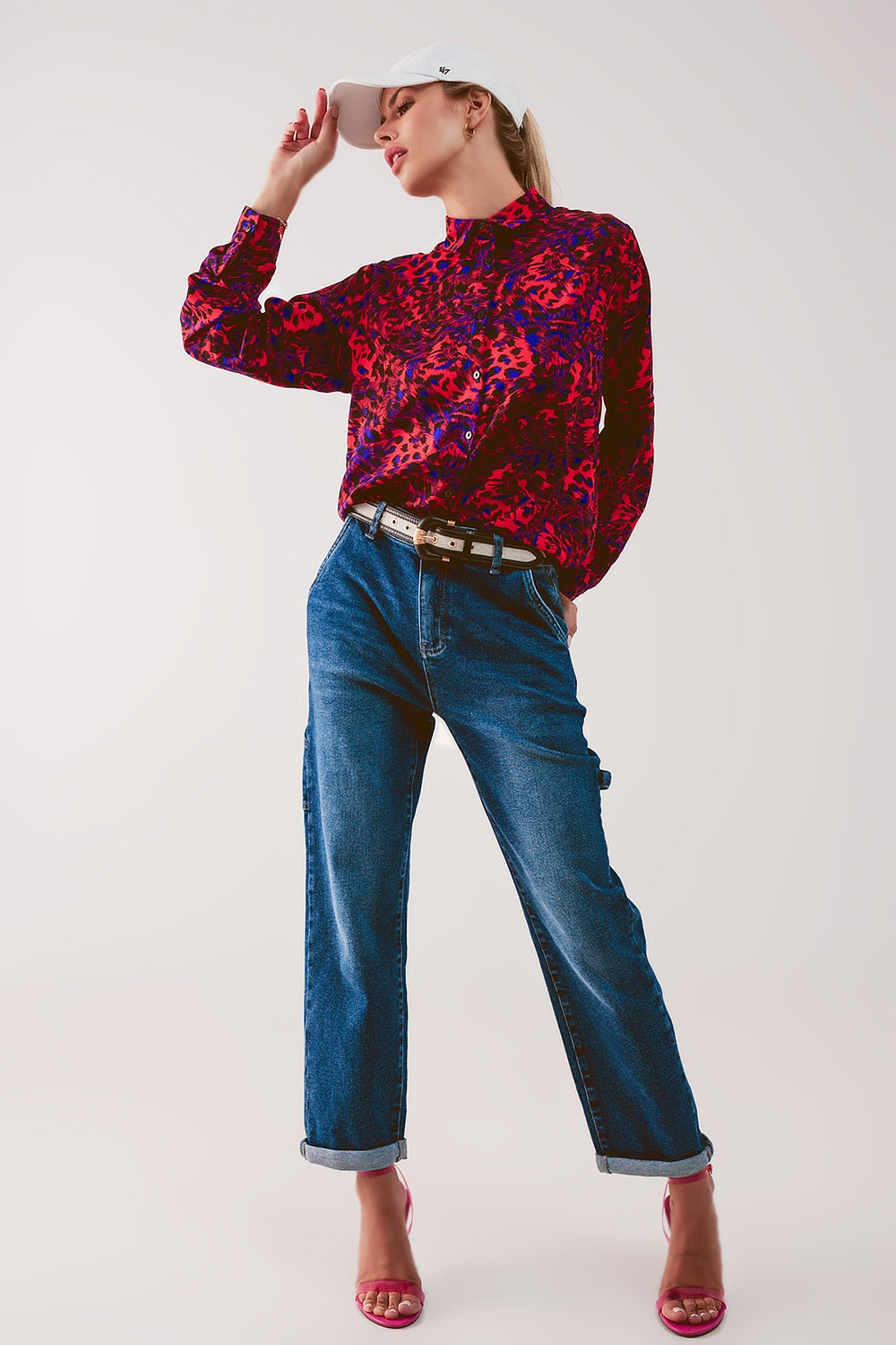 Cotton boyfriend jeans with stretch in medium blue - Jeans