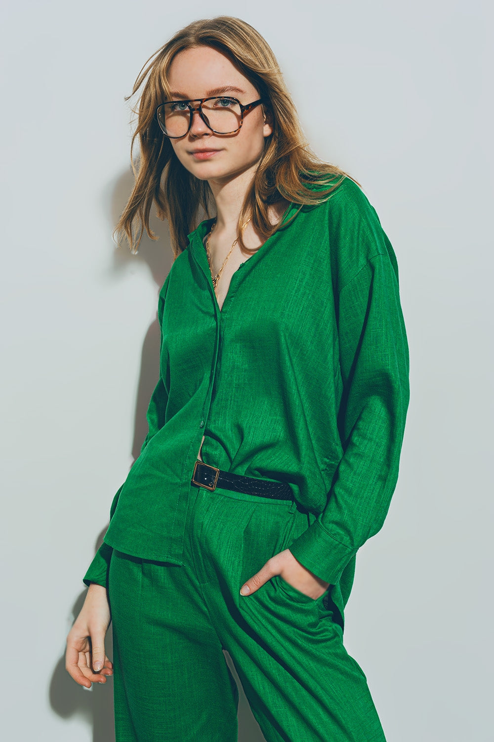 Cotton Loose Fit Shirt in green - Shirts
