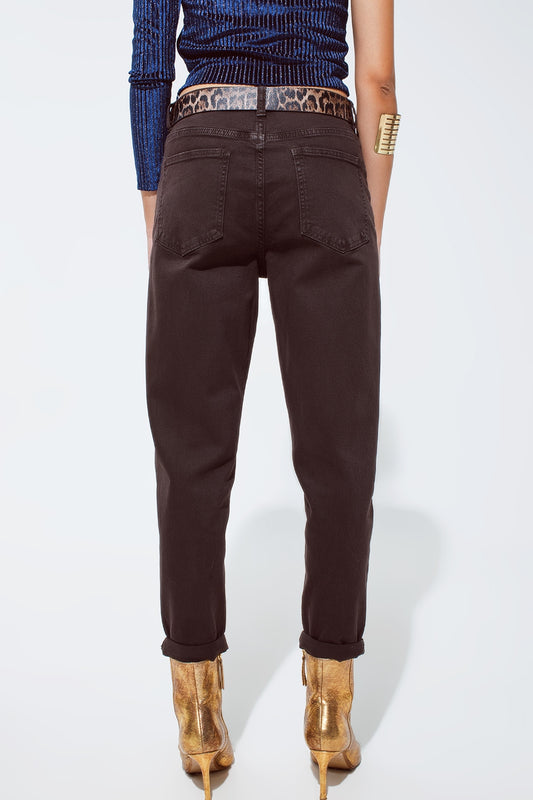 Cotton mid rise slouchy jean in chocolate brown - Jeans