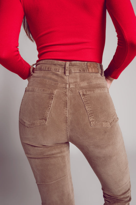 Cotton skinny cord pants in beige - Trousers