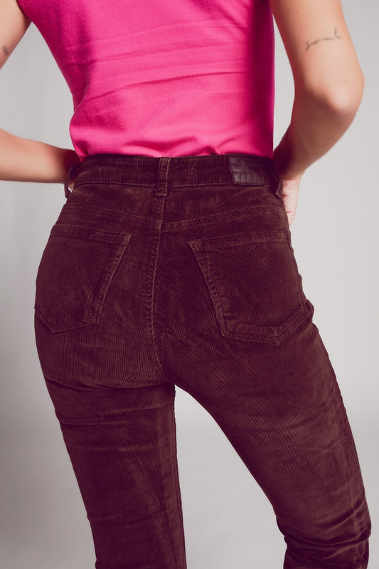 Cotton skinny cord pants in chocolate brown - Trousers