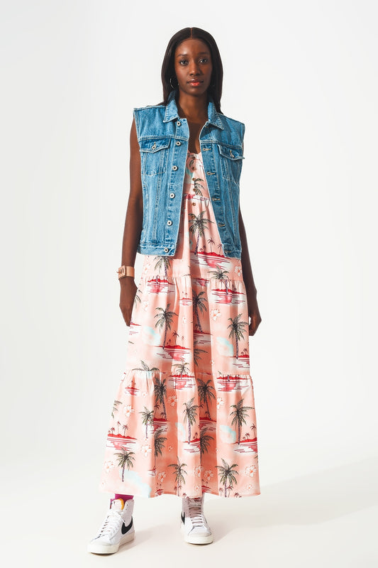 cotton sleeveless denim jacket in 70s blue - Jackets