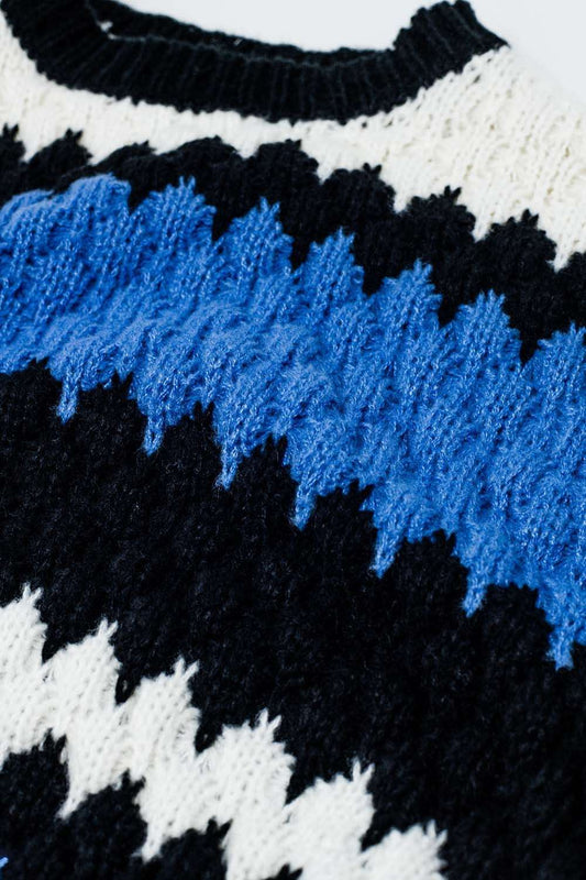 cozy blue white and black zig zag sweater - Jumpers