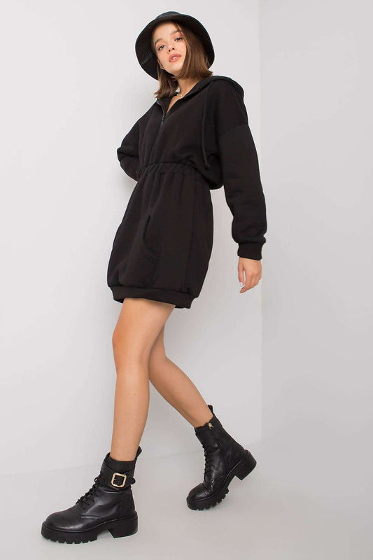 Cozy Hooded Sweatshirt Dress with Zipper and Kangaroo Pocket - Dresses