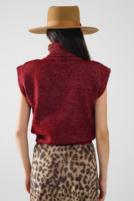 Cozy turtleneck sleeveless sweater in burgundy - Jumpers