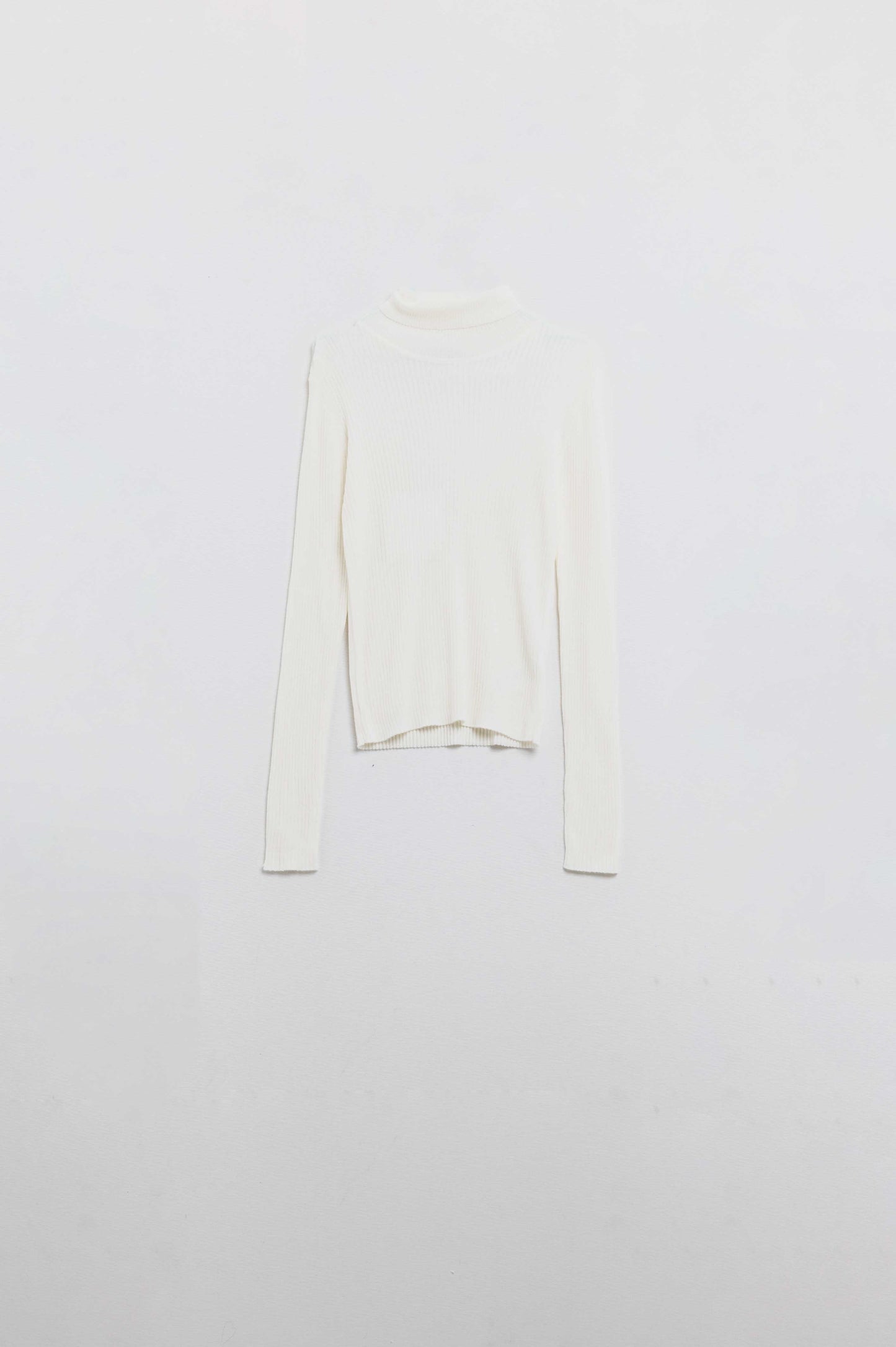 Cream basic ribbed sweater with high neck - Jumpers