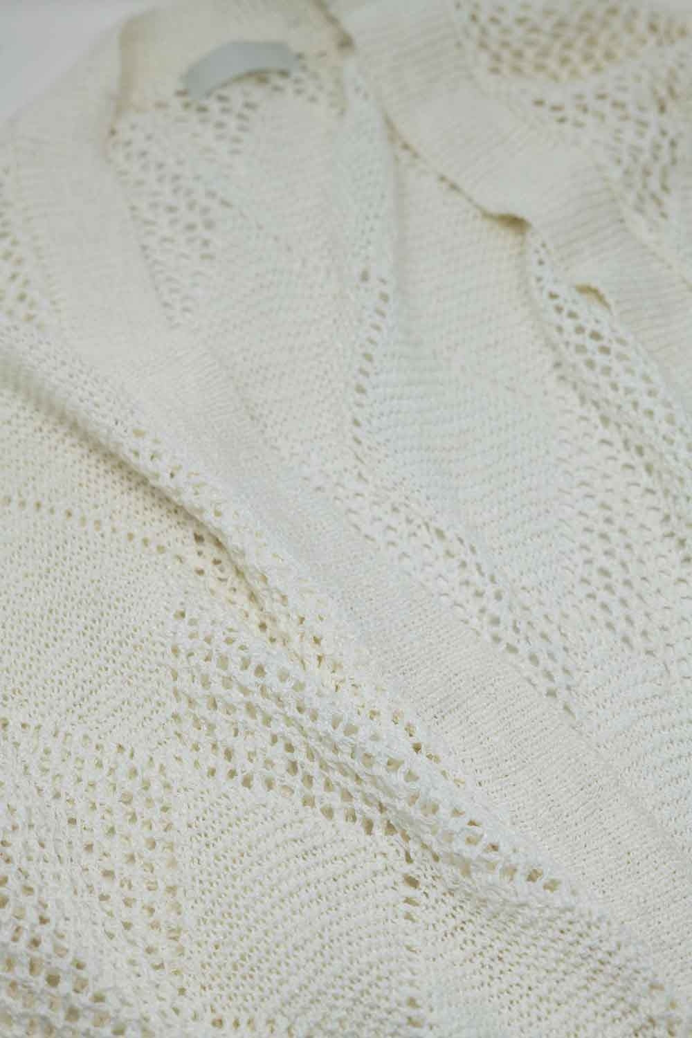 Cream Draped Cardigan With Crochet Design - Cardigans