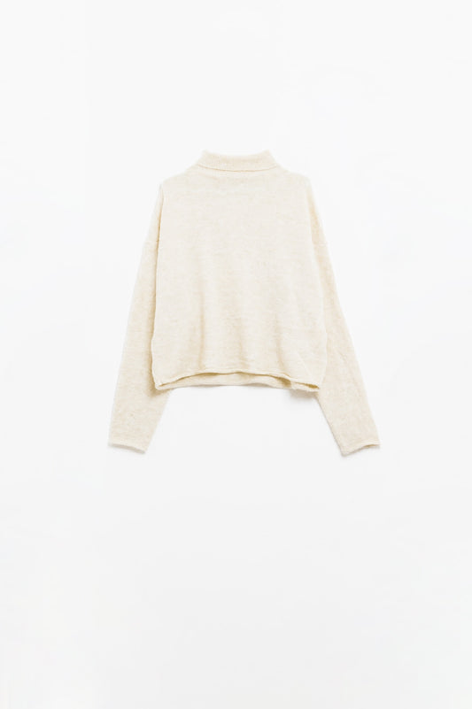 cream fluffy high neck relax fit sweater - Jumpers