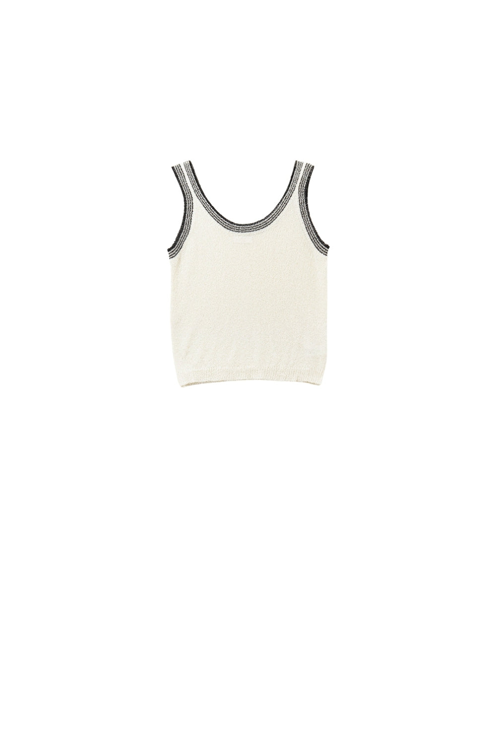 Cream Knit Tank Top with Black Trim - Tops