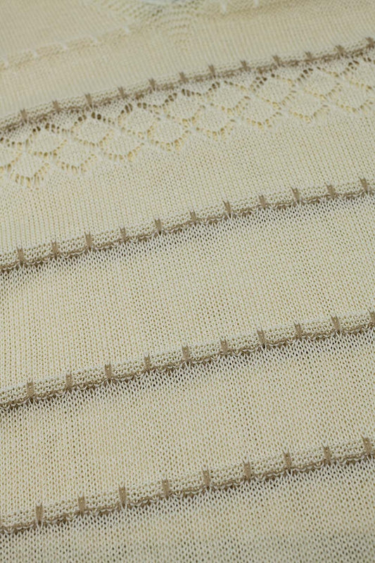 Cream Midi Sleeveless Dress With V-neck and Crochet Design - Dresses