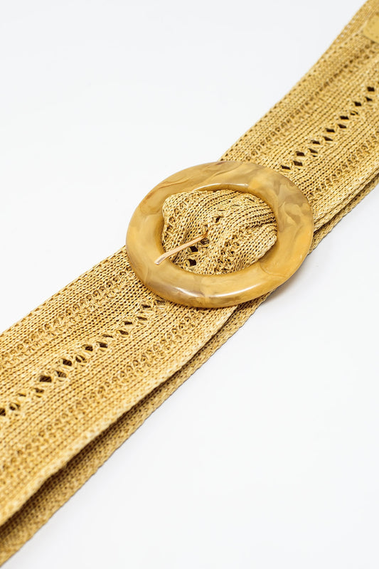 Creme woven belt with round buckle with marble effect - Belts