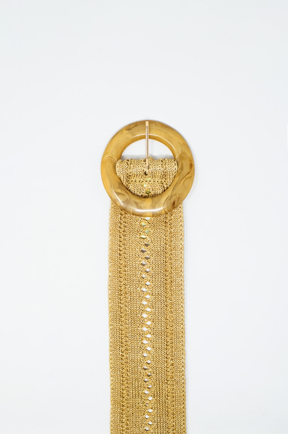 Creme woven belt with round buckle with marble effect - Belts