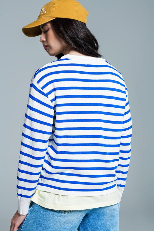 Crew Neck Basic Stripe Sweater in blue - Jumpers